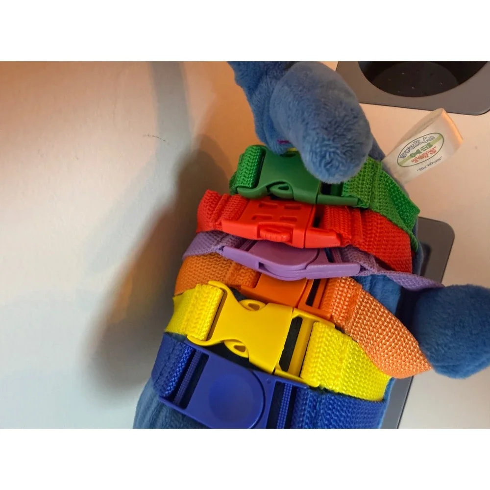 Buckle Toys Blu Whale Kids OS Sensory Plush Learning Toy Rainbow Buckles Blue